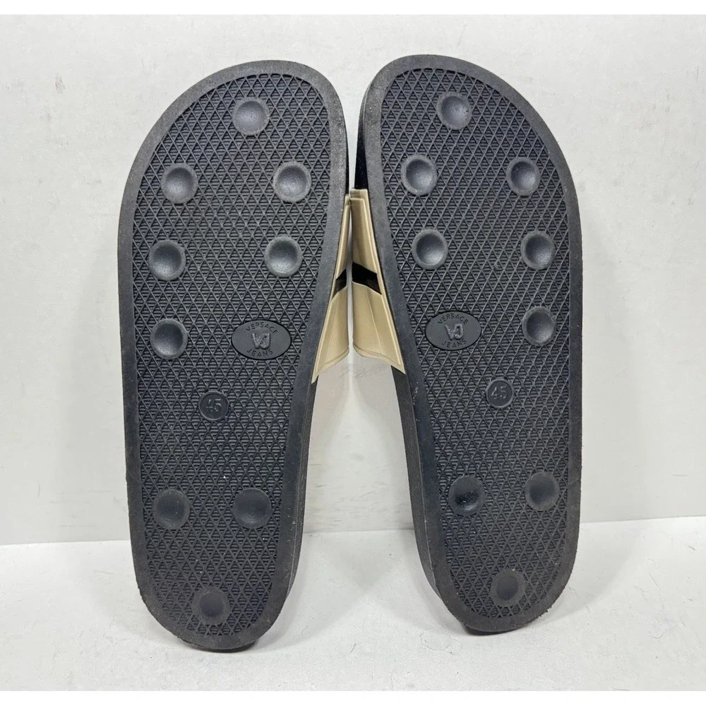 Versace Jeans Slides Sandals Black Rubber Men's Size 12 / 45 Gold